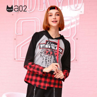 a02新款春秋韩版学生印花格子假两件长袖卫衣女DTT5B0331KT