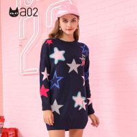a02新款玩趣星星印花圆领宽松中长款毛衣女潮DTT6C0291ST