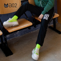 a02新款高腰运动宽松阔腿显瘦学生直筒裤休闲裤女DTT6C0081PN