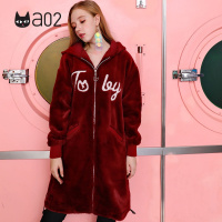 a02新款秋冬潮流少女印花中长款毛绒大衣chic女DTT6D0831CT