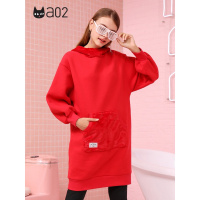 a02新款秋冬加厚时尚印花连帽卫衣chic连衣裙女潮DTT6D0131DR