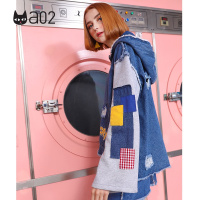 a02新款春秋韩版休闲拼接宽松显瘦牛仔长袖衬衫女DTT5A0511BL