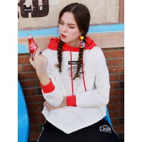 a02新款春款刺绣拼色不规则下摆宽松卫衣女DTU1A0181KT