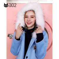 a02新款秋冬潮流少女刺绣抽绳连帽毛毛领毛呢外套女DTT6D0481CT