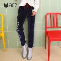 a02新款秋冬潮流字母刺绣拼色束口丝绒休闲裤女DTT6D0561PN