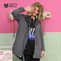 a02新款秋冬潮流刺绣毛毛领抽绳中长保暖棉服chic女DTT6D0461CT