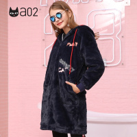 a02新款秋冬潮流贴布耳朵帽子中长毛毛外套女DTT6D0271KC