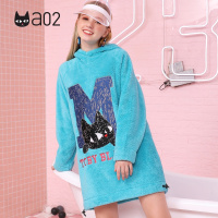 a02新款秋冬减龄少女刺绣猫耳帽子毛毛长款卫衣女DTT6D0221KT