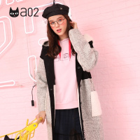 a02商场同款冬时尚拼接休闲毛呢羊羔绒大衣外套D1S6D0221CT