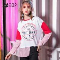 a02新款时尚假两件不规则显瘦长袖T恤女上衣潮DTT5B0251KT