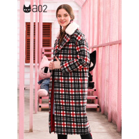 a02新款秋冬学生毛领格子毛呢外套中长款大衣女DTT5B0401CT