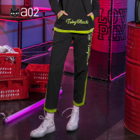 a02新款春秋潮印花拼接抽绳长裤运动裤休闲裤女DTT6C0101PN