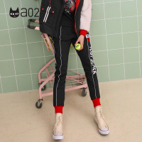 a02新款秋冬潮流街头风拼色印花抓绒显瘦休闲裤女DTT6D0551PN