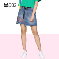 a02新款时尚字母印花不规则毛边包臀牛仔裙半身裙女D1T1B0151SK