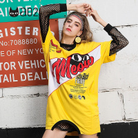 a02新款街头风字母印花网格透视两件套连衣裙女D1T5A0311DR