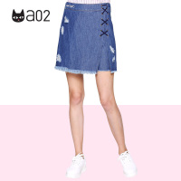 a02商场同款水洗毛边破洞绑绳牛仔短裙裤女潮夏D1T2D0371PN
