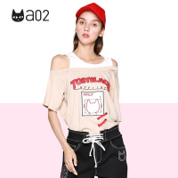 a02商场同款潮流ins超火印花假两件露肩短袖T恤女夏D1T2D0461KT
