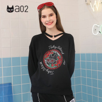 a02新款潮流小黑印花ins个性项圈宽松显瘦卫衣女DTT6D0671KT