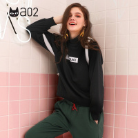 a02新款秋冬潮流印花高领侧边开叉ins宽松卫衣女DTT6E0021KT