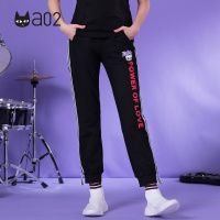 a02新款潮流街头风印花条纹拼接宽松休闲裤女DTU1B0291PN