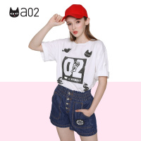 a02商场同款纯棉减龄少女亮片卷袖口宽松T恤女D1T0D0081KT