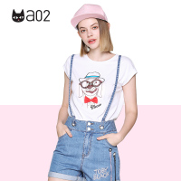 a02商场同款简约印花亮片前短后长宽松短袖T恤女夏D1T3D0501KT