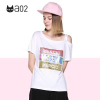 a02商场同款时尚印花单边宽松短袖T恤女夏 D1T3D0481KT