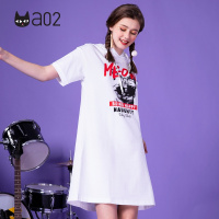 a02新款潮流印花连帽宽松长款短袖卫衣裙女DTU1B0011DR