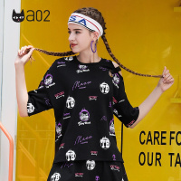 a02商场同款嘻哈街头风露肩涂鸦印花ins显瘦T恤 D1T5A0691KT