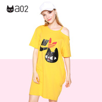 a02商场同款玩酷印花ins超火bf露肩短袖连衣裙女夏D1T3E0201DR