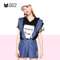 a02商场同款俏皮少女字母拉链背带牛仔短裤女夏潮D1T3E0071PN