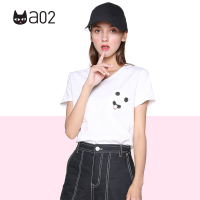 a02商场同款清新百搭吐舌印花口袋基本款V领T恤女夏D1T2D0281KT