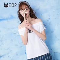 a02商场同款玩趣印花纯棉吊带一字肩短袖T恤女D1T3D0561KT