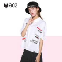a02商场同款清新少女字母印花蝴蝶结百搭衬衫女夏D1T2D0081BL