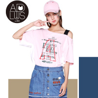 a02新款纯棉印花吊带露肩系带粉嫩减龄短袖T恤女夏D9T2C0201KT