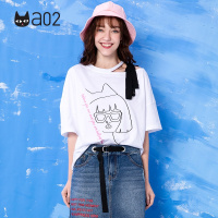a02新款2020潮流刺绣破洞打结飘带蝙蝠袖宽松T恤女DTU1B0631KT