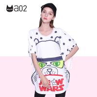 a02商场同款个性蝙蝠袖少女系带波点卡通印花T恤D1T2C0641KT