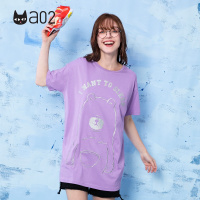 a02商场同款简约bf风印花宽松短袖T恤连衣裙女D1T3D0441DR