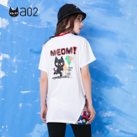 a02新款潮流印花拼接个性拉链短袖T恤裙女DTU2C0121DR