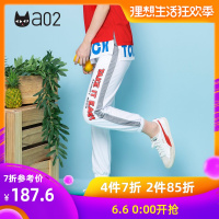 a02新款潮流抽绳网眼拼接卡通印花运动裤女休闲裤女DTU2D0351PN