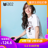 a02新款时尚学院风卡通字母印花侧边扣子T恤女DTU2D0071KT