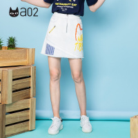 a02新款时尚拉链不规则牛仔裙印花毛边半身裙女DTU2D0791SK