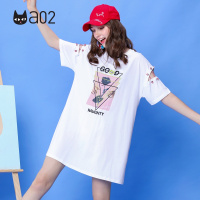 a02新款韩版刺绣印花T恤裙袖子开口小众连衣裙女DTU2D1011DR