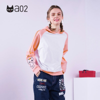 a02新款少女刺绣拼色猫耳帽子减龄宽松卫衣女DTU1A0741KT