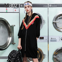 a02商场同款潮流条纹背面印花宽松中长bf风外套女D1T5A0601KC