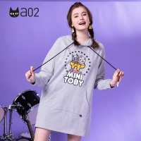 a02新款简约学院风印花宽松连帽长款卫衣裙女DTU1A0501DR