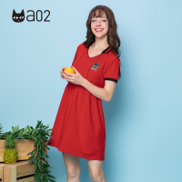 a02新款韩版撞色V领抽绳收腰卡通印花裙子连衣裙女DTU2D0671DR