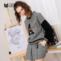 a02新款潮流亮片刺绣拼接上衣裙裤格子套装女D1T5B0131OG