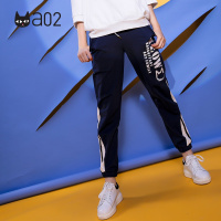 a02新款时尚撞色印花抽绳松紧腰裤子束脚休闲裤女DTU5A1341PN