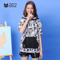 a02新款街头风卡通漫画印花T恤女夏薄款连帽T恤女DTU2D1191KT